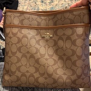 Coach Tan and Brown Signature Crossbody Bag